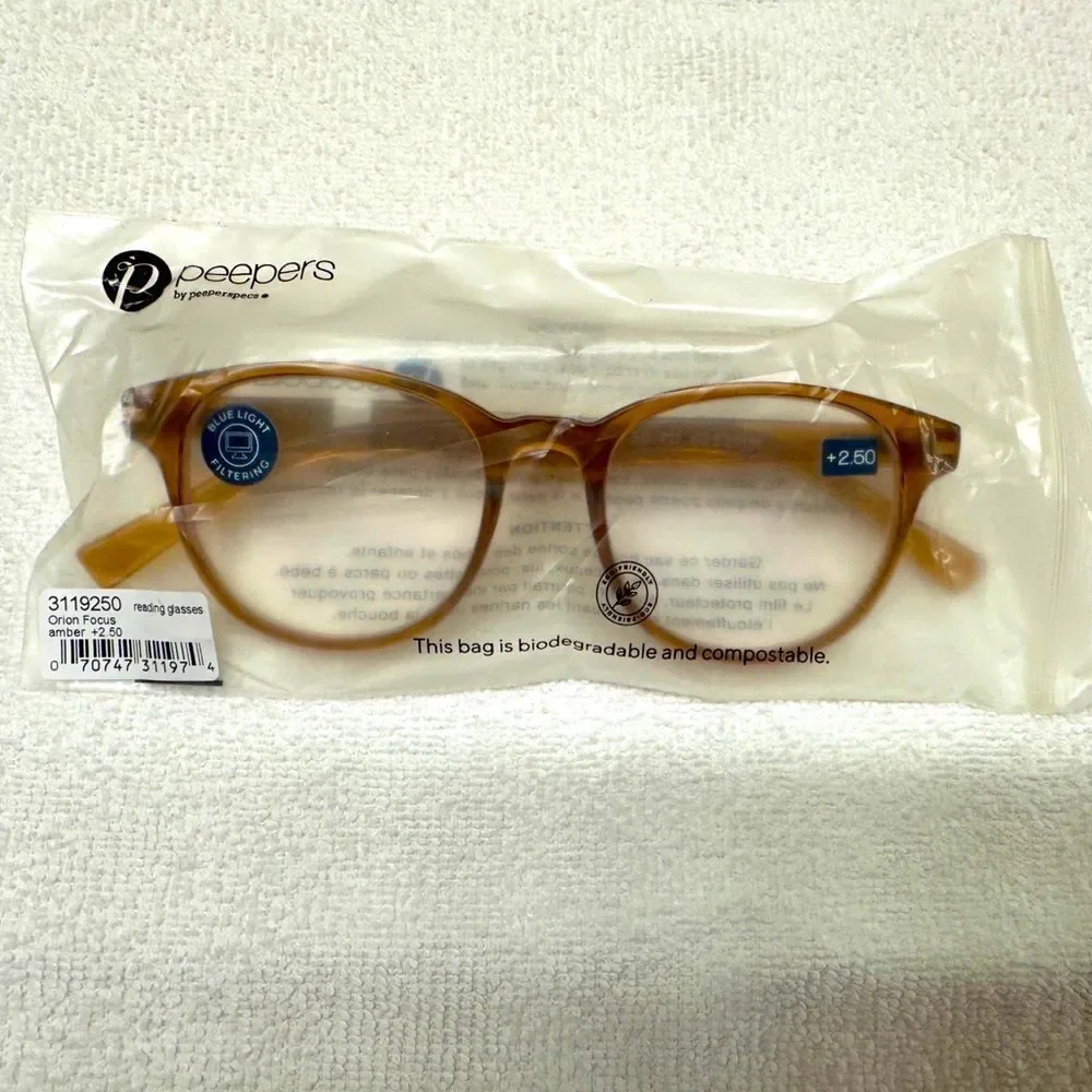 Peepers Orion Amber Readers Blue Light Blocking Reading Glasses 2.50 • NEW •